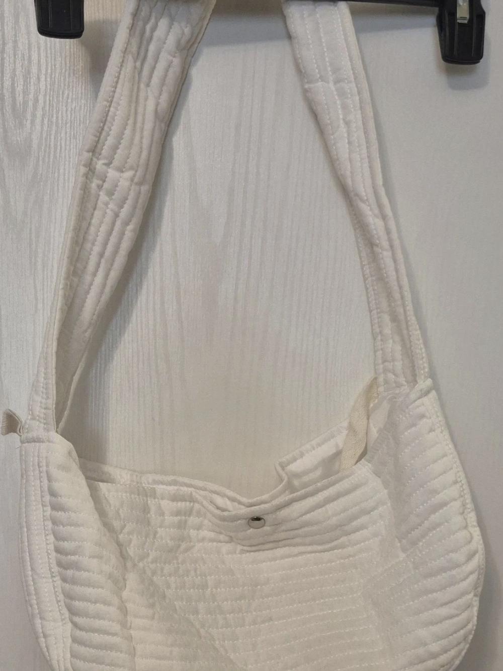 Quilted White Shoulder Bag - Soft Fabric Hobo